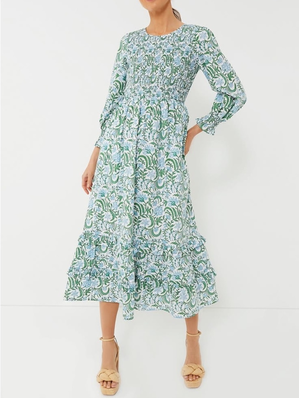 Tuckernuck Exclusive Vintage Jungle Isabel Smocked midi ruffle dress size M